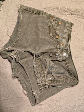 Levi's 501 Olive Green Distressed Denim Cutoff Shorts